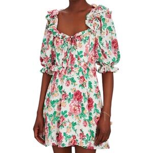 For‎ Love & Lemons Imogen Floral Puff Sleeve Mini Dress Size Medium